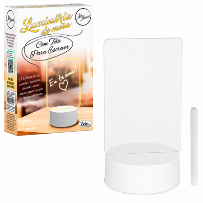 Luminária Led Lousa de Mesa Para Escrever Frases Recados Com Caneta Cabo USB
