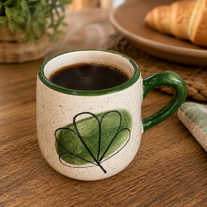 Caneca Bojuda Café Chá 250ml De Cerâmica Decorada Pintada A Mão