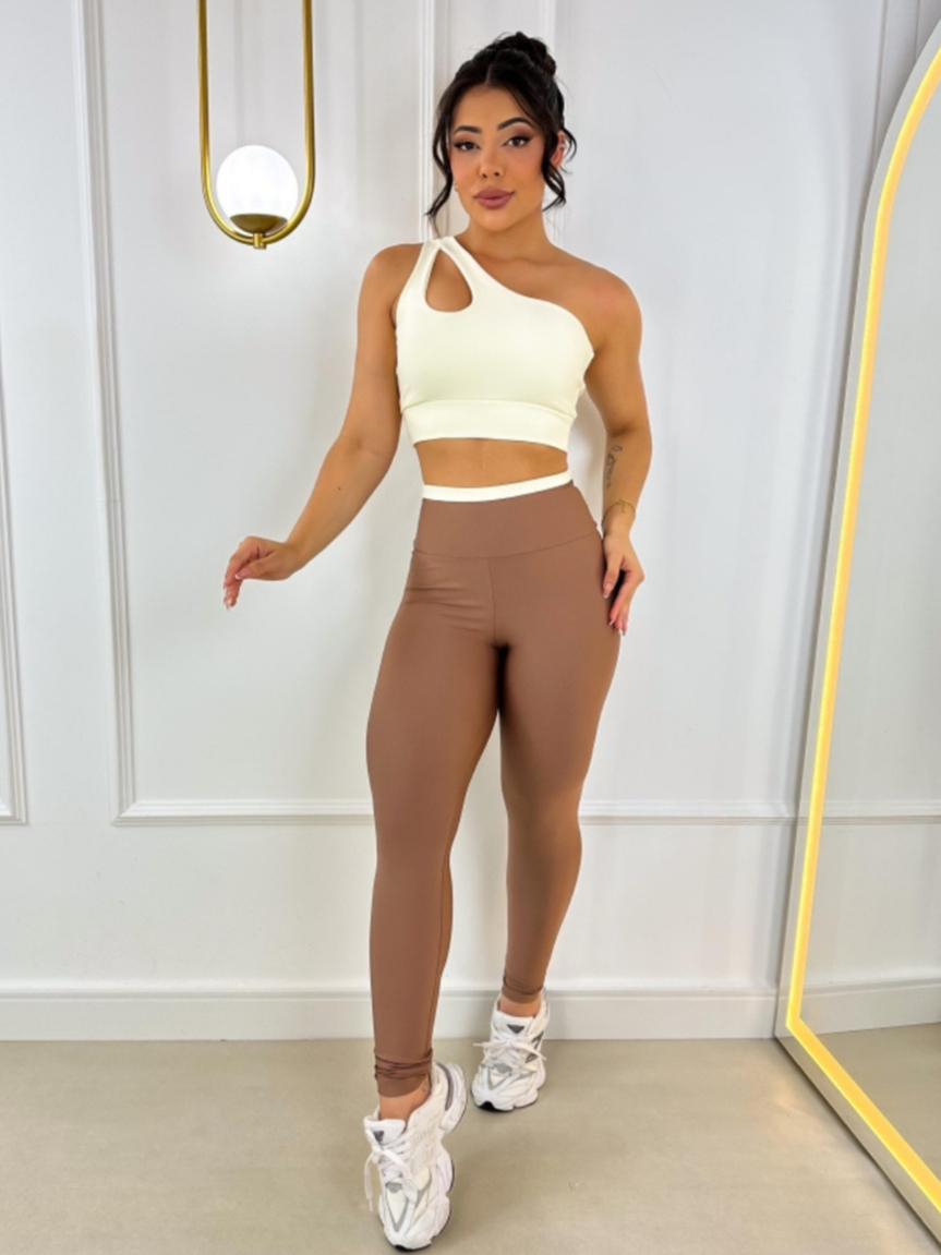 Conjunto Feminino Cropped Nula Manga Legging Cos Alto Roupa Academia Zero Transparência
