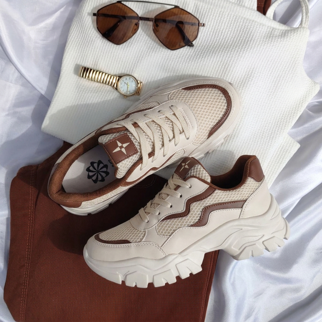 Tênis Feminino Chunky Tratorado Minimalista Solado Alto Dia a Dia-Promoção Envio Relâmpago