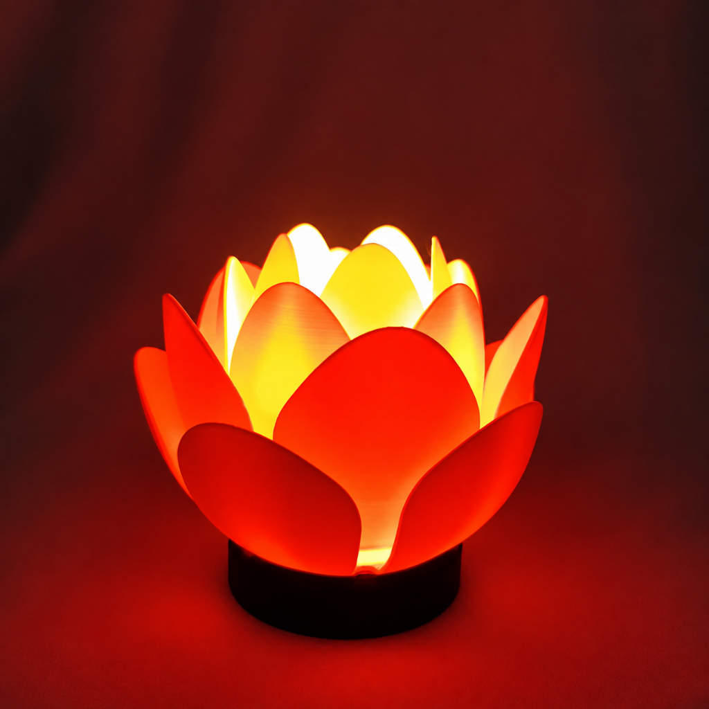 Luminária Flor de Lótus LED Decorativa – Pequeno Abajur de Mesa Zen para Quarto, Sala e Decoração