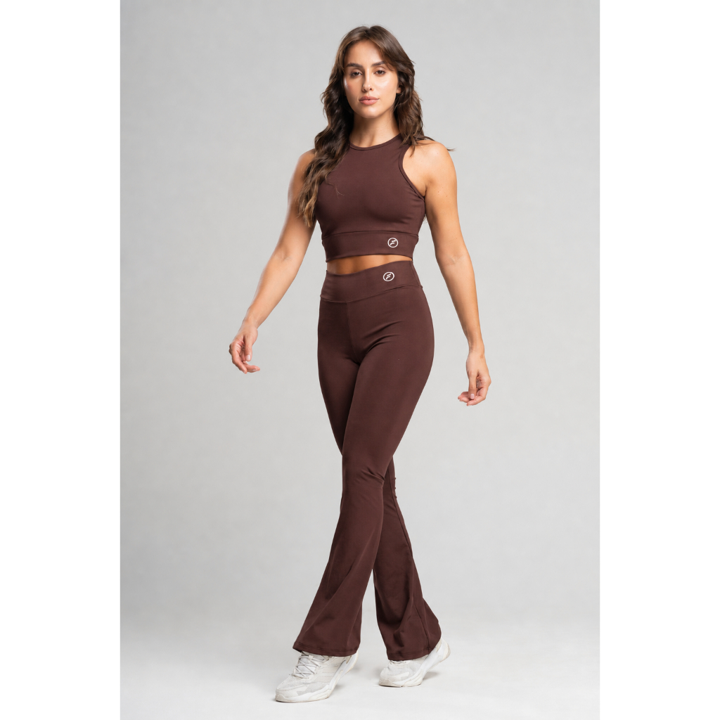 Conjunto Fitness Feminino Flare Bailarina com Top Regata