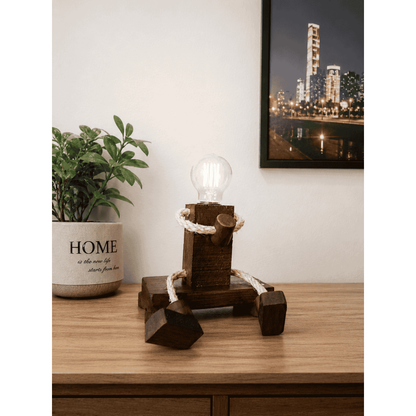 Luminária Boneco de Madeira Artesanal Abajur Rústico Decorativo para Quarto Sala e Escritório