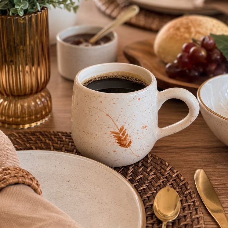 Caneca Bojuda Café Chá 250ml De Cerâmica Decorada Pintada A Mão