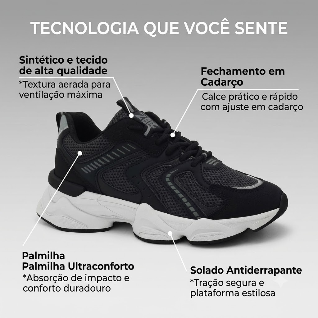 Tênis Feminino Ramarim Chunky Sneaker Estiloso Casual Esportivo Super Confortável Macio Original