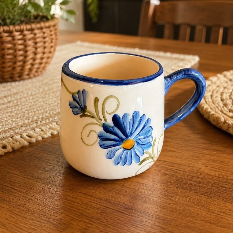 Caneca Bojuda Café Chá 250ml De Cerâmica Decorada Pintada A Mão