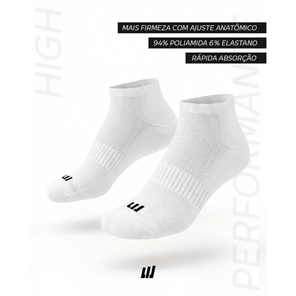 Kit 4 Pares Meia Performance Cano Curto Poliamida Core Dia a Dia Casual Dry Fit Academia Unissex