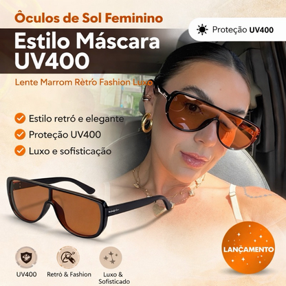 Óculos de Sol Feminino Luxo UV400 Estilo Máscara Lente Azul Grande Fashion Moda Blogueira