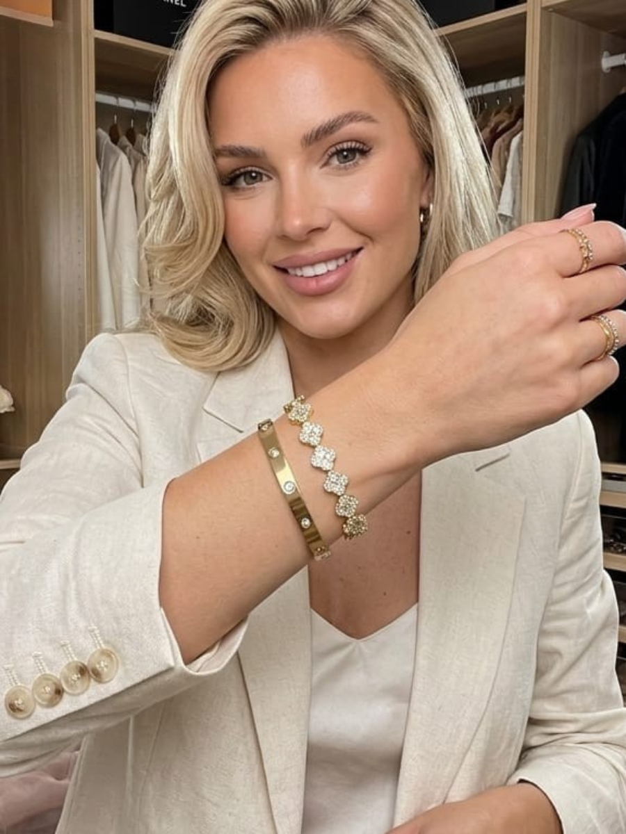 Conjunto Bracelete de Aço Inoxidável e Pulseira Feminina Acessórios Femininos kit Dourado prata