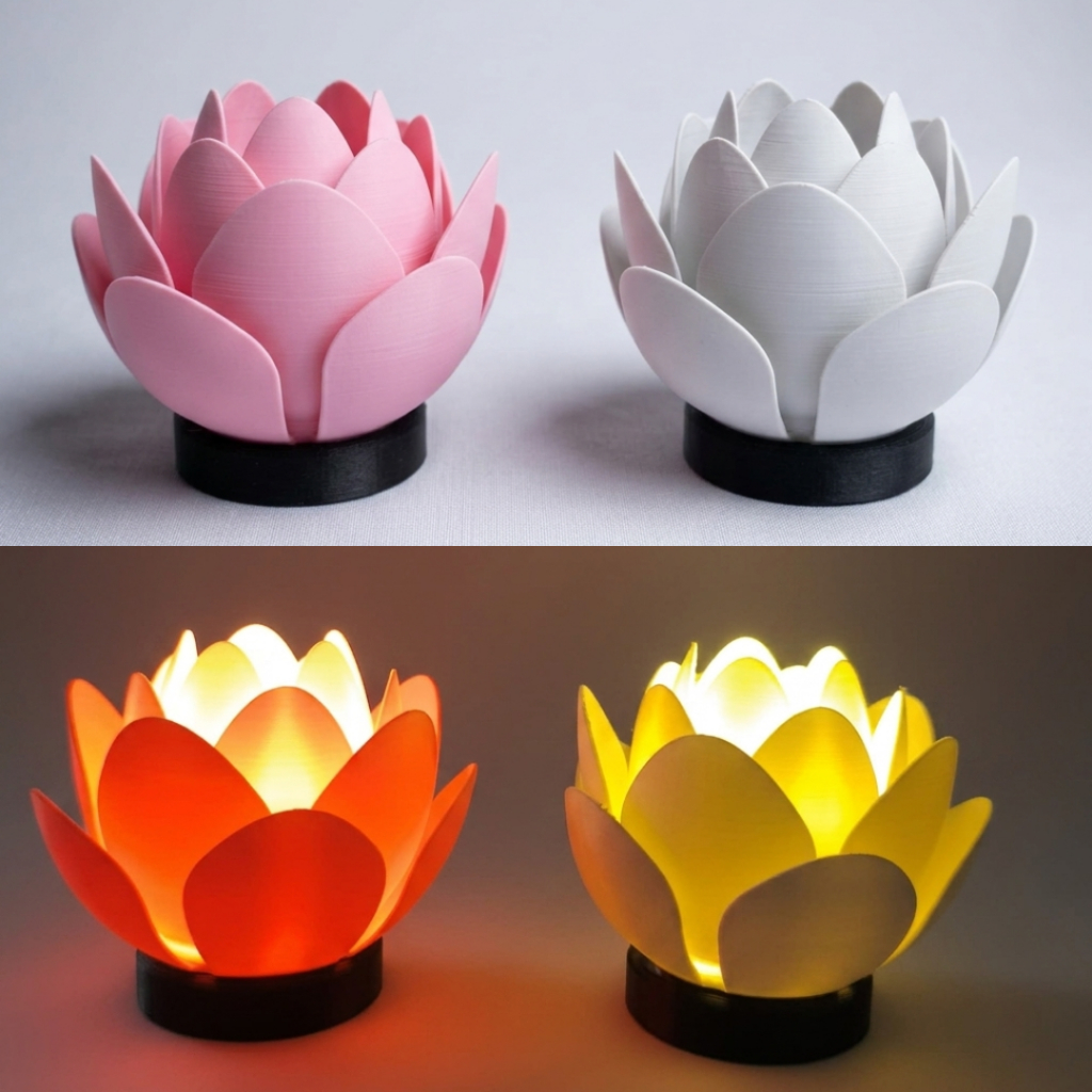 Luminária Flor de Lótus LED Decorativa – Pequeno Abajur de Mesa Zen para Quarto, Sala e Decoração