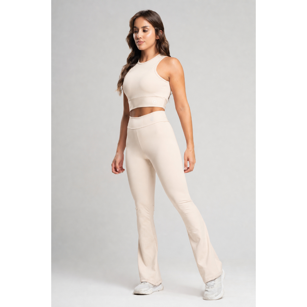 Conjunto Fitness Feminino Flare Bailarina com Top Regata