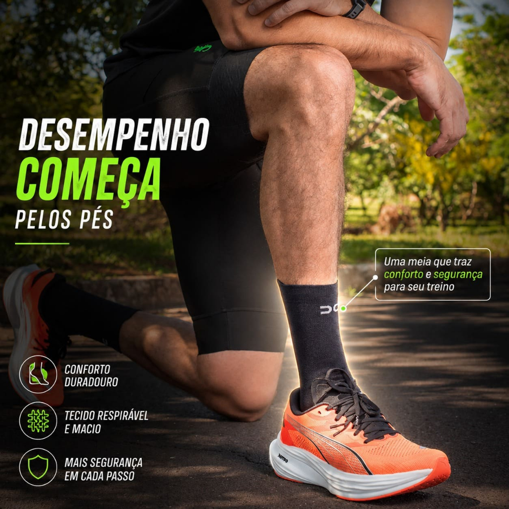 Kit 2 pares Meia Esportiva Corrida Unissex Cano Médio Esportes Academia Gym Dry Fit 97% Poliamida