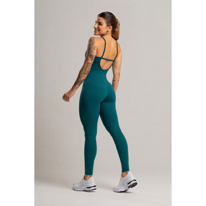 Macacão Fitness Poliamida Alcinha Zero Transparência Com Abertura Para Bojo Removível