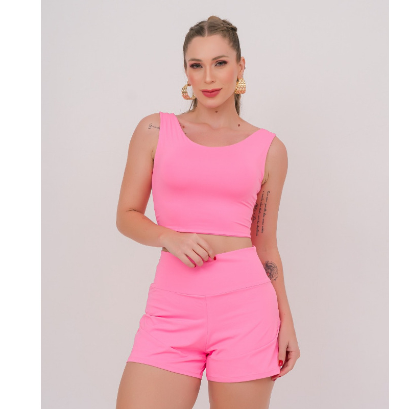 Conjunto Fitness Feminino com Shorts Duplo e Bolso Traseiro