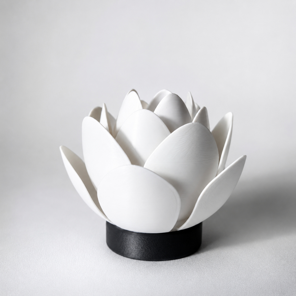 Luminária Flor de Lótus LED Decorativa – Pequeno Abajur de Mesa Zen para Quarto, Sala e Decoração