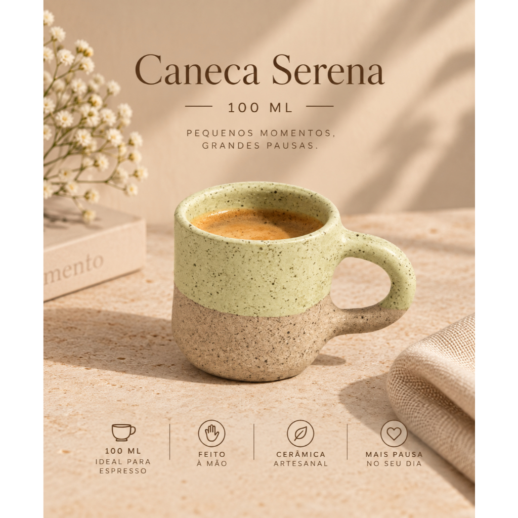 Caneca serena 100ml de Cerâmica Artesanal | Xícara para Café | Presente Criativo de Natal