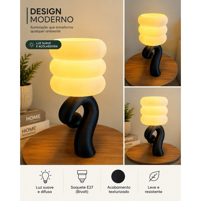 Luminária de Mesa Design Moderno Escandinavo Decorativa LED Quarto Sala Escritório