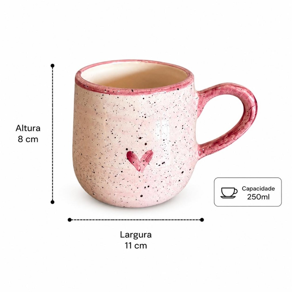 Caneca Bojuda Café Chá 250ml De Cerâmica Decorada Pintada A Mão