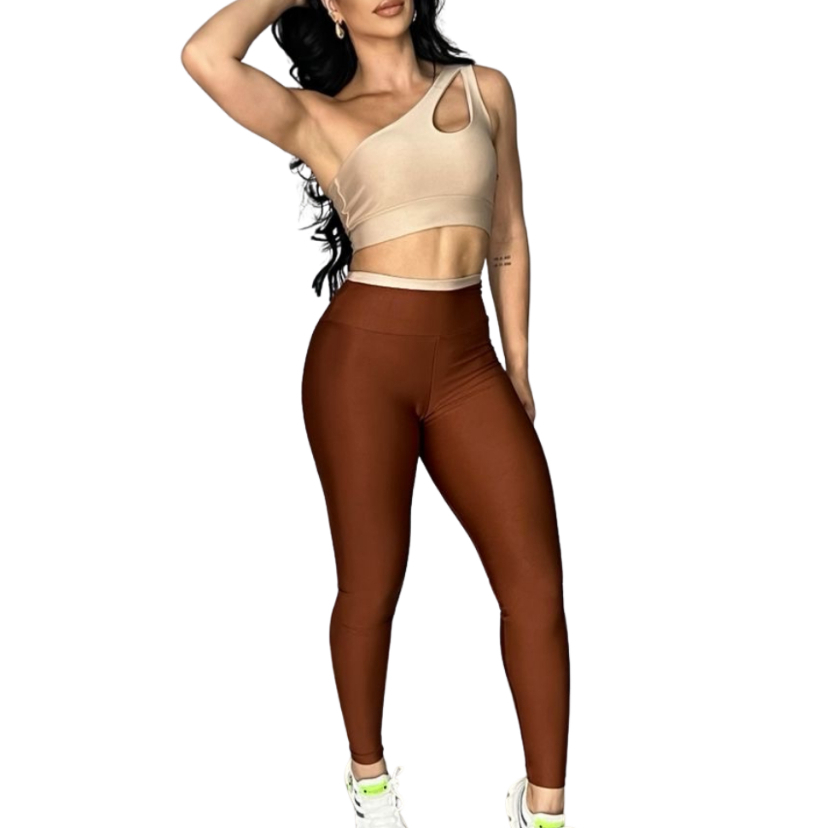Conjunto Fitness Feminino Top Gota e Calça Bicolor Cós Alto