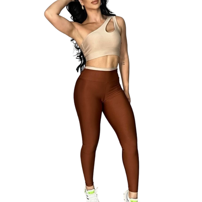Conjunto Fitness Feminino Top Gota e Calça Bicolor Cós Alto