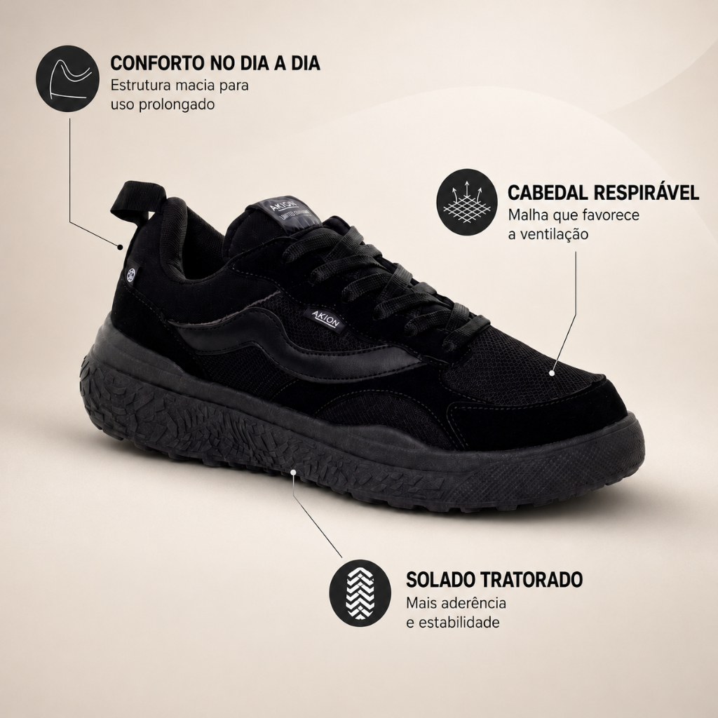Tênis AKION Streetwear Unissex Elegante Confortável Estilo Moderno 34 ao 43 Uso Diário e Lazer