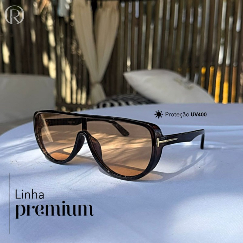 Óculos de Sol Feminino Luxo UV400 Estilo Máscara Lente Azul Grande Fashion Moda Blogueira