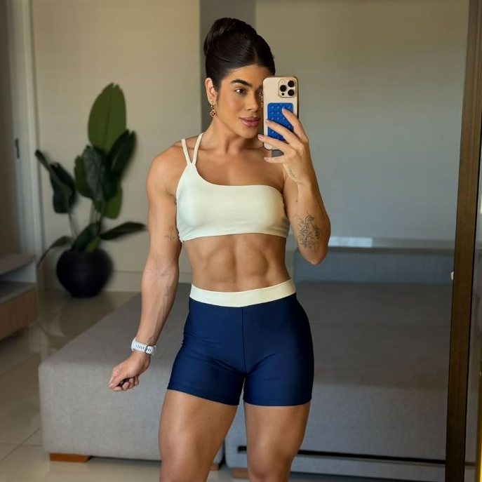 Conjunto Fitness Feminino com Top Forrado e Short de Cintura Alta