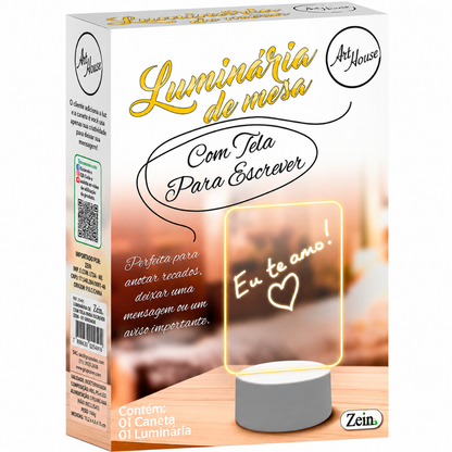 Luminária Led Lousa de Mesa Para Escrever Frases Recados Com Caneta Cabo USB