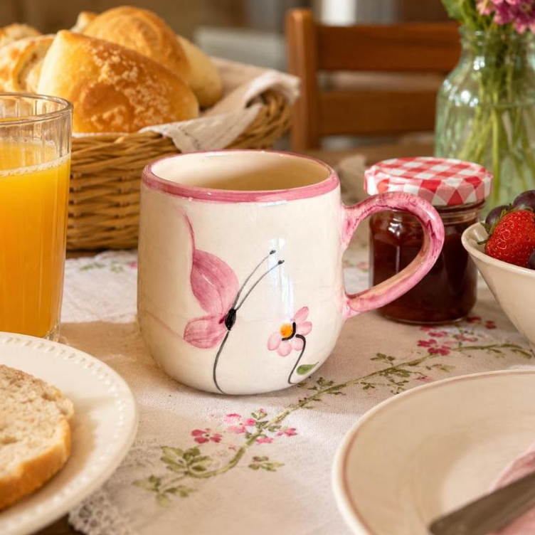 Caneca Bojuda Café Chá 250ml De Cerâmica Decorada Pintada A Mão