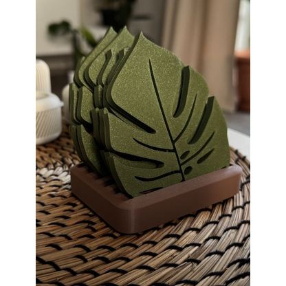 - Porta-Copos Folha Costela-de-Adão 3D - Kit c/ 6 Peças + Base