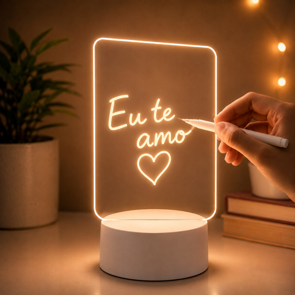 Luminária Led Lousa de Mesa Para Escrever Frases Recados Com Caneta Cabo USB
