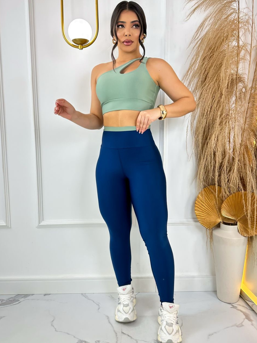 Conjunto Feminino Cropped Nula Manga Legging Cos Alto Roupa Academia Zero Transparência