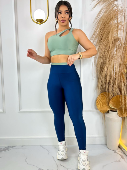 Conjunto Feminino Cropped Nula Manga Legging Cos Alto Roupa Academia Zero Transparência
