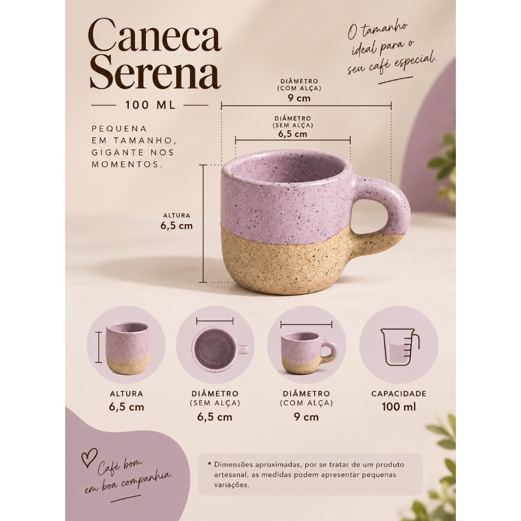 Caneca serena 100ml de Cerâmica Artesanal | Xícara para Café | Presente Criativo de Natal