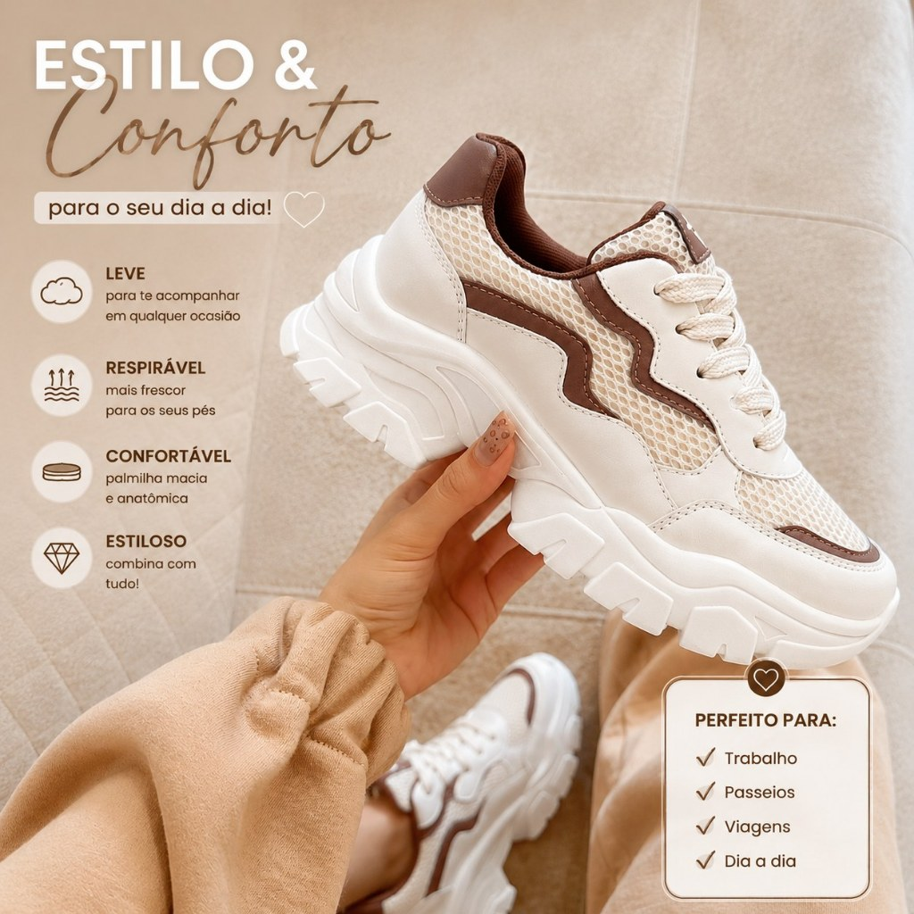 Tênis Feminino Chunky Tratorado Minimalista Solado Alto Dia a Dia-Promoção Envio Relâmpago