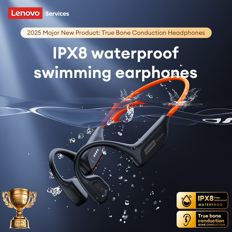 Fones De Ouvido De Condução Óssea Lenovo S106 E Fone Natação À Prova D'água IPX8 Com 32 Gb De Memória Bluetooth 6.0 plus