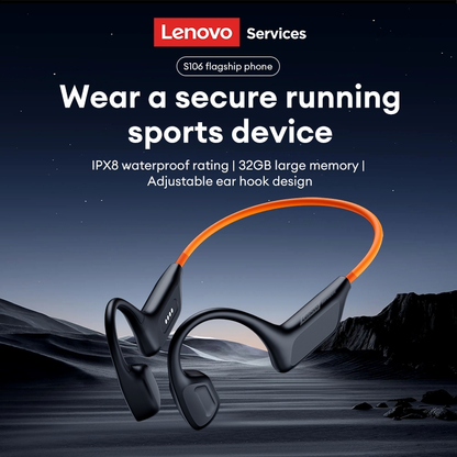 Fones De Ouvido De Condução Óssea Lenovo S106 E Fone Natação À Prova D'água IPX8 Com 32 Gb De Memória Bluetooth 6.0 plus