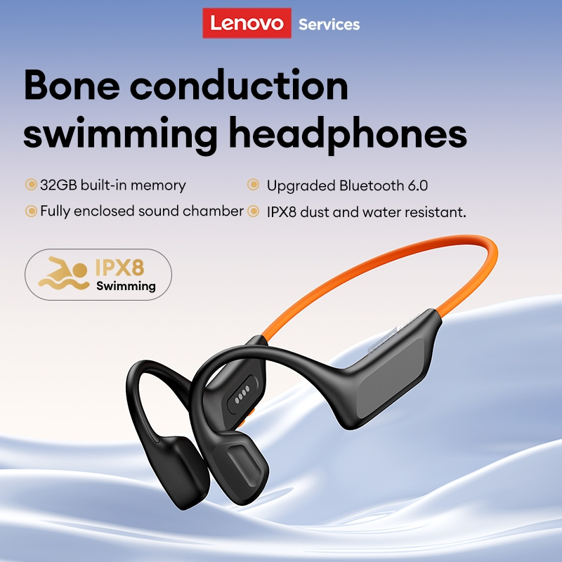 Fones De Ouvido De Condução Óssea Lenovo S106 E Fone Natação À Prova D'água IPX8 Com 32 Gb De Memória Bluetooth 6.0 plus