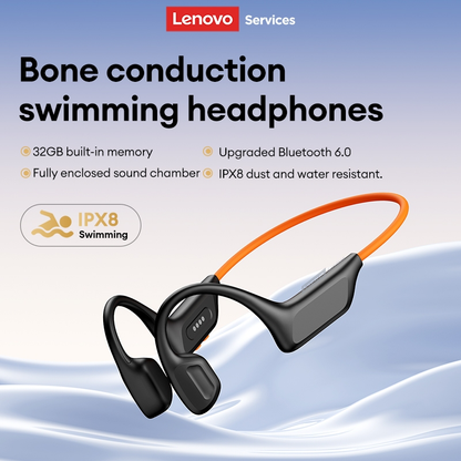 Fones De Ouvido De Condução Óssea Lenovo S106 E Fone Natação À Prova D'água IPX8 Com 32 Gb De Memória Bluetooth 6.0 plus