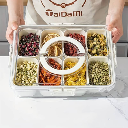 Pote Organizador de Geladeira Hermético Multiuso Com 8 Divisórias Para Verduras e Alimentos Com Escorredor