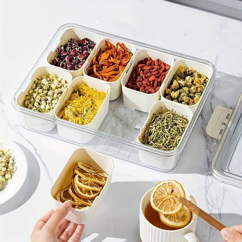 Pote Organizador de Geladeira Hermético Multiuso Com 8 Divisórias Para Verduras e Alimentos Com Escorredor
