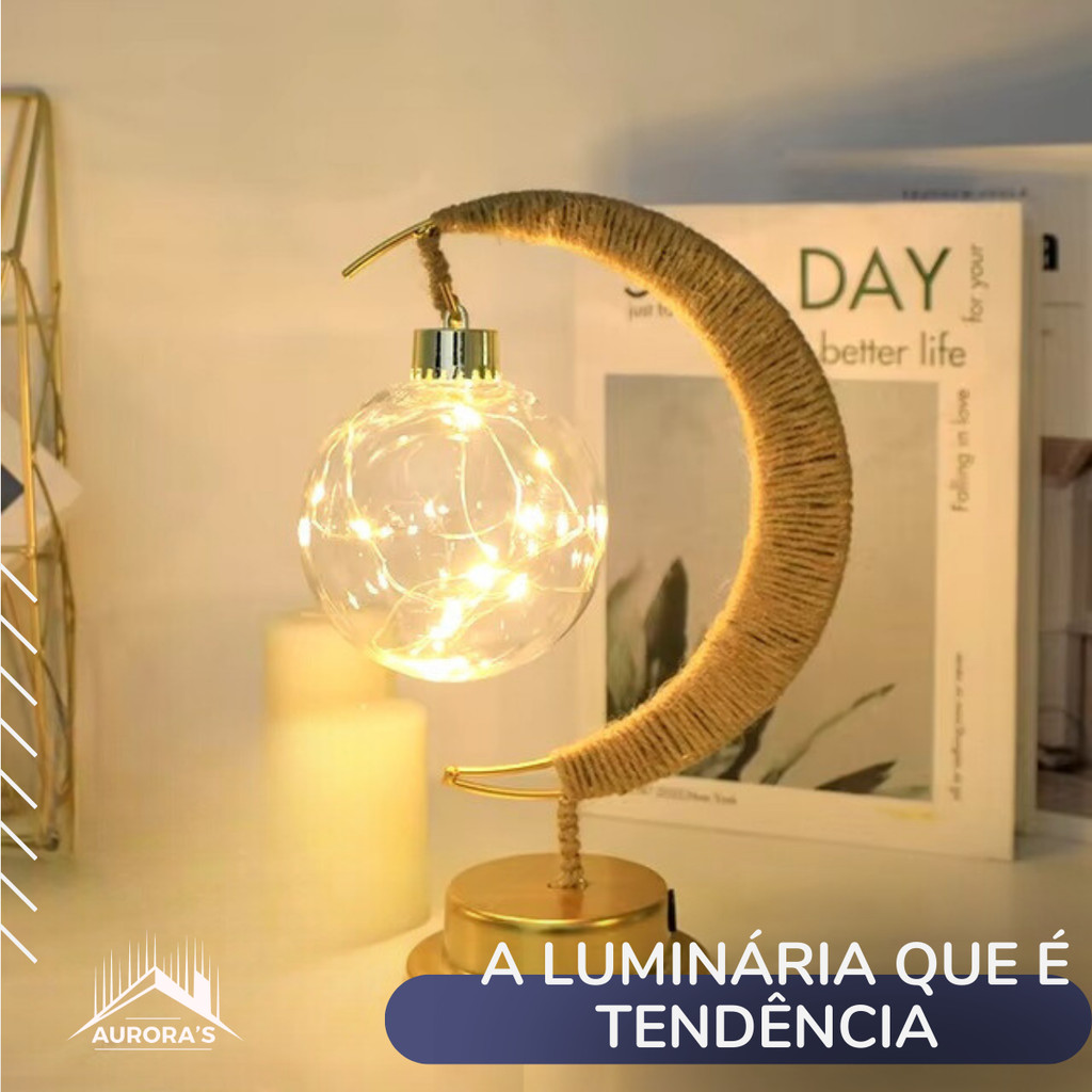 Luminária Lua Crescente Decorativa com LED e Base Fixa
