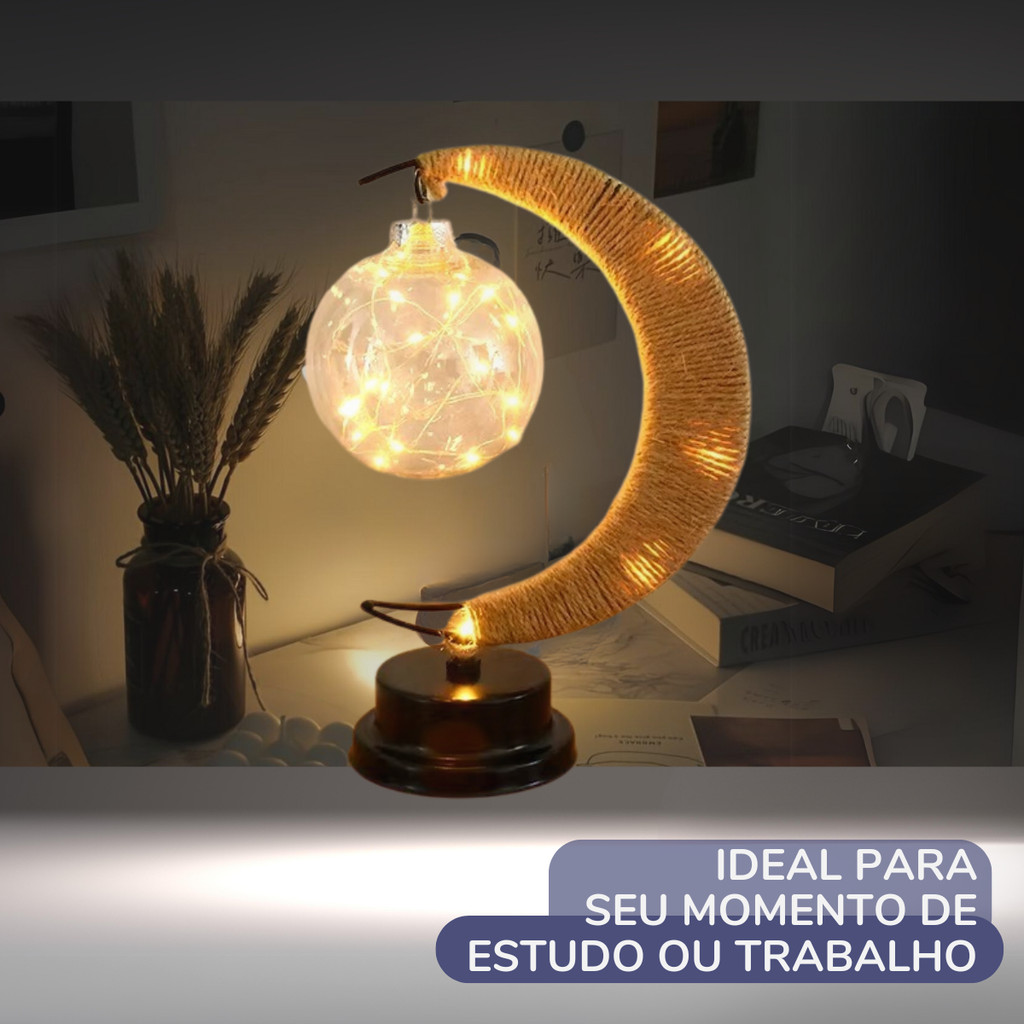 Luminária Lua Crescente Decorativa com LED e Base Fixa