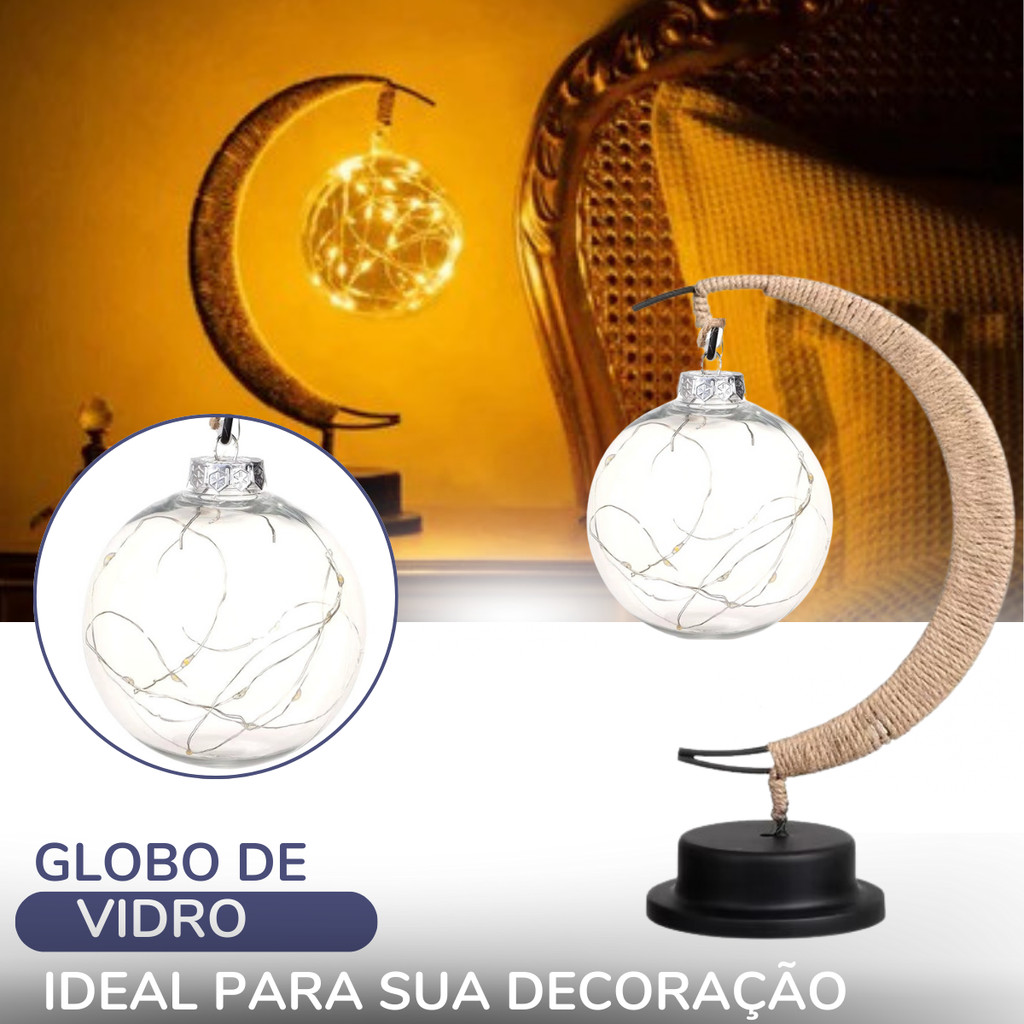 Luminária Lua Crescente Decorativa com LED e Base Fixa
