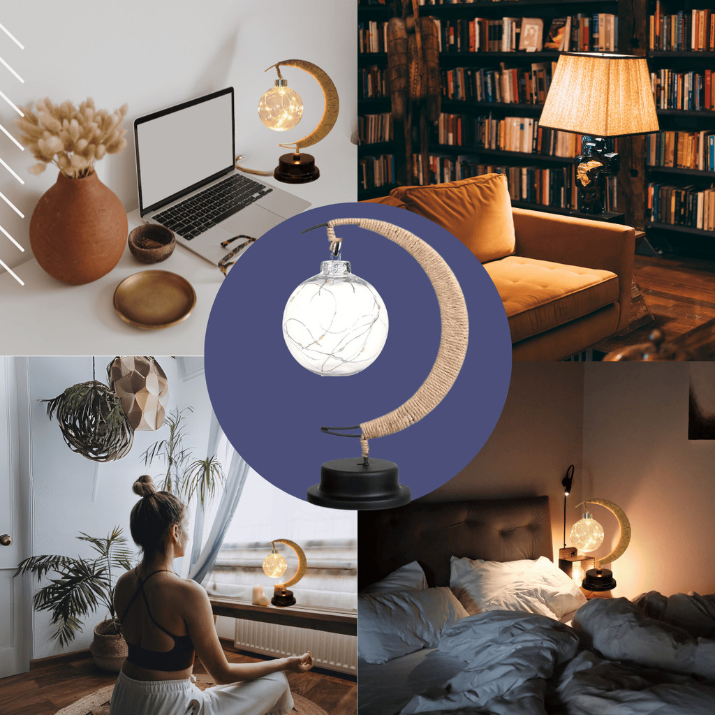 Luminária Lua Crescente Decorativa com LED e Base Fixa