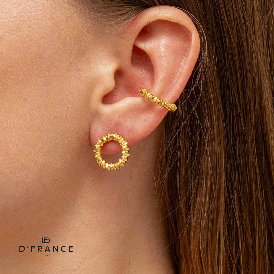 Brinco Feminino Circulo Diamantado Banhado a Ouro 18K