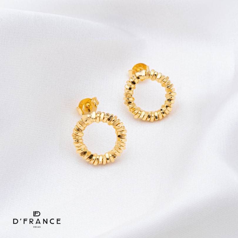 Brinco Feminino Circulo Diamantado Banhado a Ouro 18K