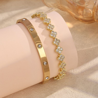 Conjunto Bracelete e Pulseira Feminina em Aço Inoxidável