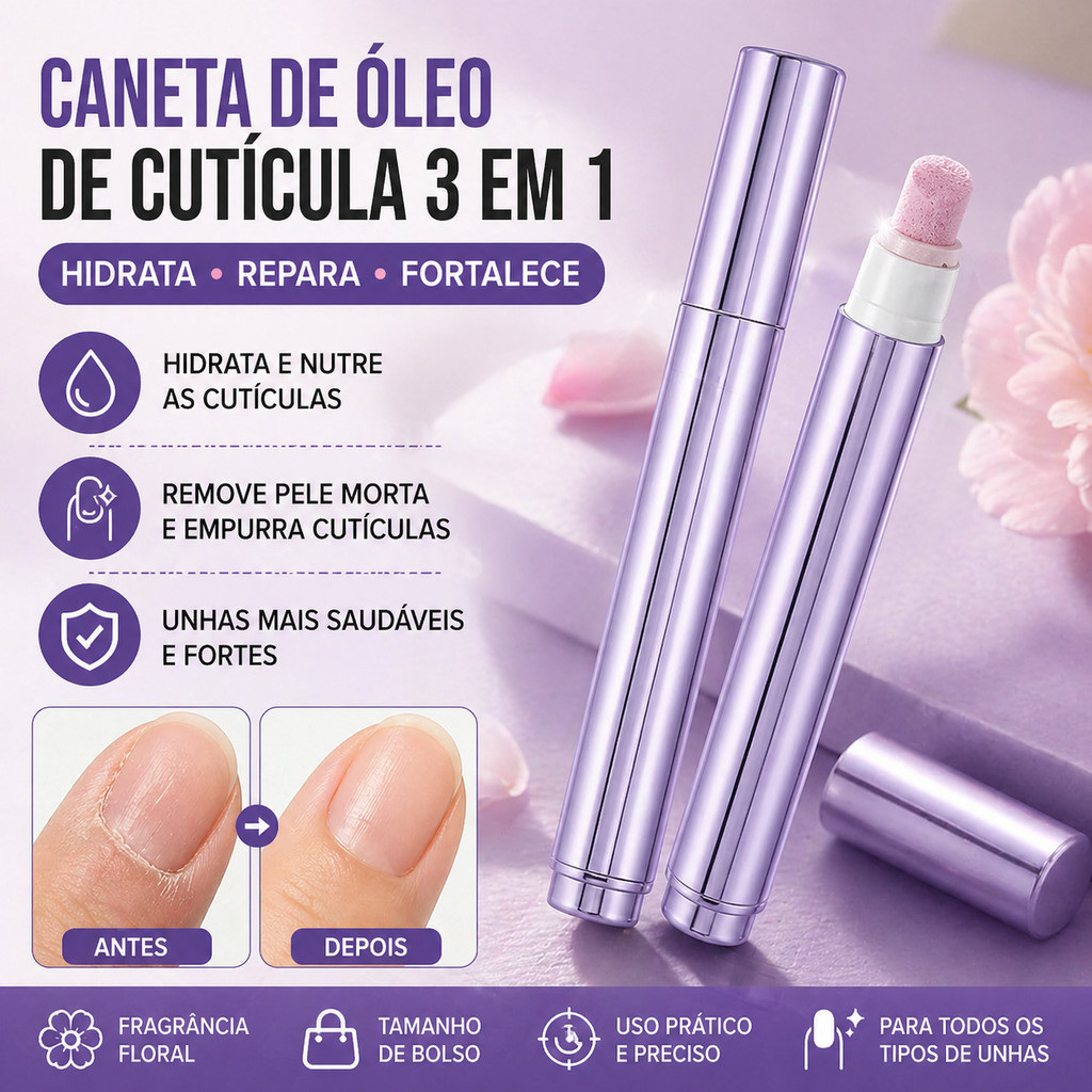 Caneta de Óleo de Cutícula 3 em 1 Empurrador de Unha Removedor de Pele Morta com Ponta de Cerâmica