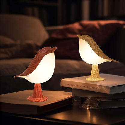 Abajur Pássaro Touch Dimerizável | Luminaria de Mesa Madeira Recarregável USB | Decoração Quarto